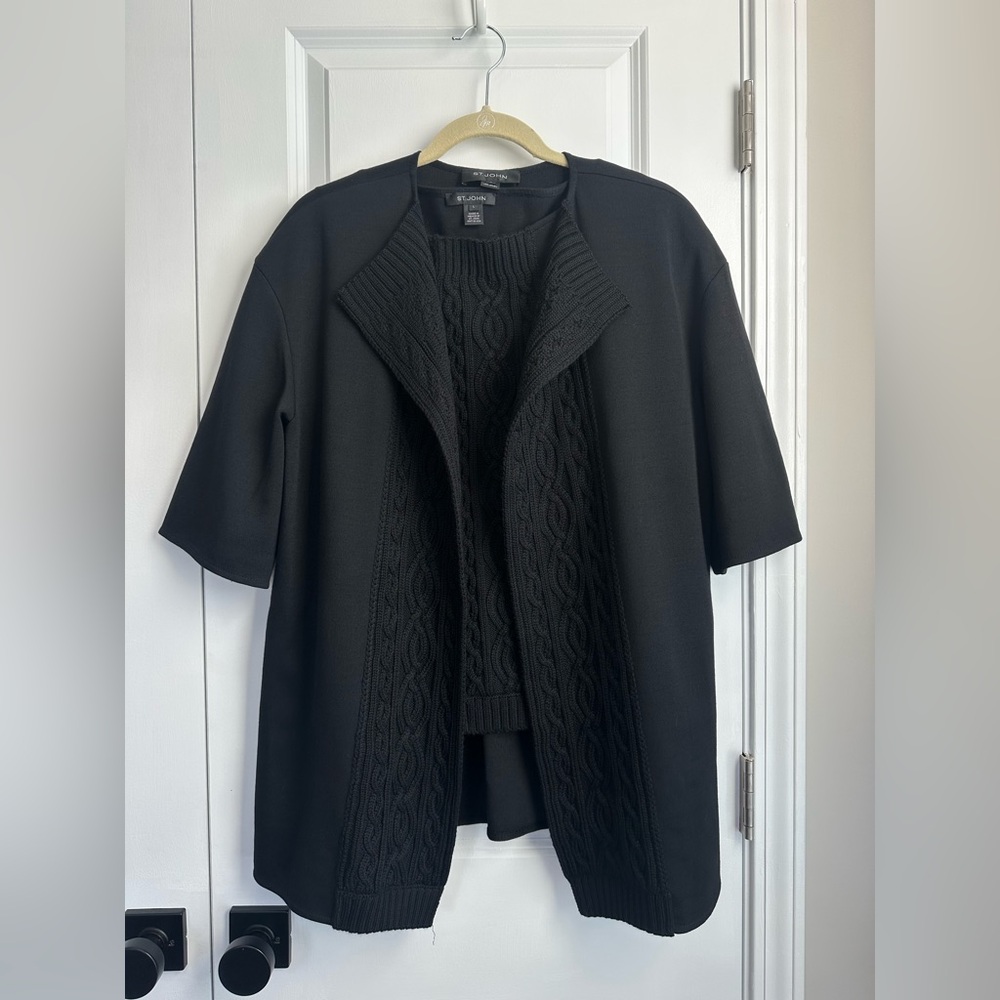 St. John Women’s Cable Knit Matching Sweater Tank and Cardigan Black
